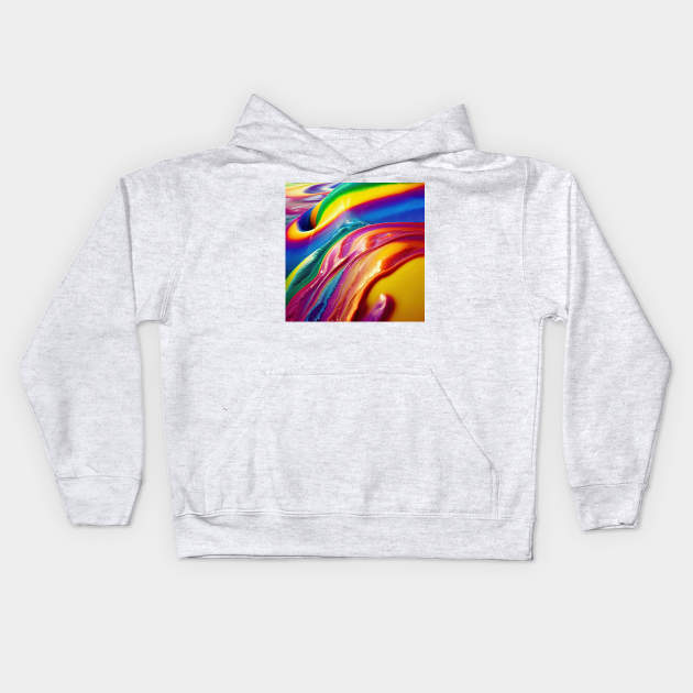 Liquid Colors Flowing Infinitely - Heavy Texture Swirling Thick Wet Paint - Abstract Inspirational Rainbow Drips Kids Hoodie by JensenArtCo